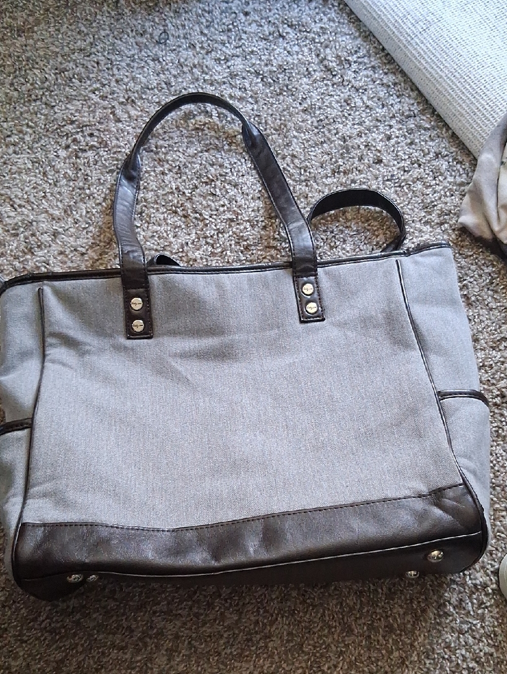 thirty-one Gray Canvas Laptop Tote with Dark Brown Trim